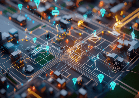 Bild einer Stadt mit vernetzten Daten als Thumbnail für die Kategorie Offene Daten